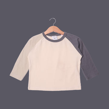 CREAM PLAIN LIGHT & GREY SLEEVES FULL SLEEVES T-SHIRT